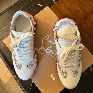 Christian Louboutin White and Red Patterned Sneakers